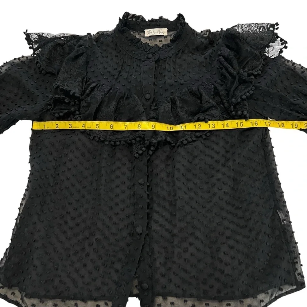 LoveShackFancy Erica SWISS DOT HIGH NECK LACE BLOUSE Ruffled Button Front Sheer - Picture 5 of 16